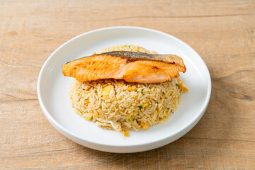 fried rice with grilled salmon fillet steak