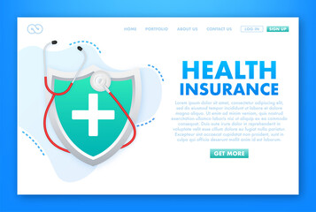 Health insurance concept. Laptop with medical clipboard. Vector illustration.