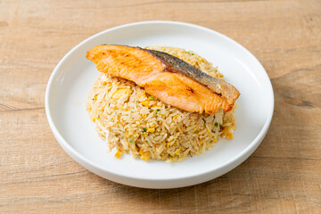 fried rice with grilled salmon fillet steak