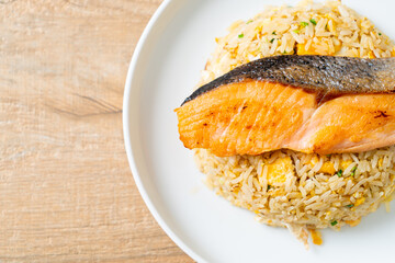 fried rice with grilled salmon fillet steak