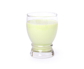 glass of green juice isolated on white