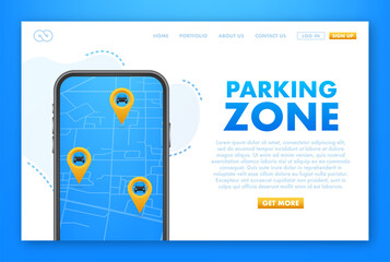 Parking sign, Parking zone map pin. Street road sign. Car park icon. Vector stock illustration. - obrazy, fototapety, plakaty