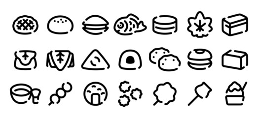 Japanese desserts and sweets icon set (Soft bold line version)