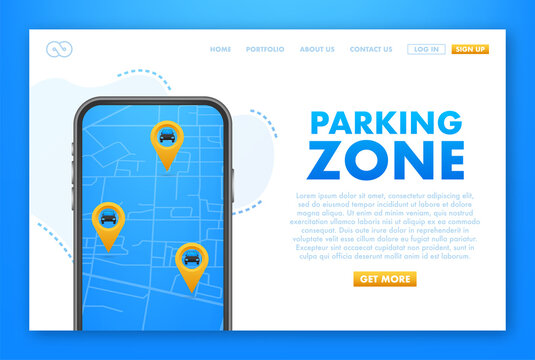 Parking sign, Parking zone map pin. Street road sign. Car park icon. Vector stock illustration.