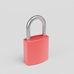 Red locked lock on an isolated white background. 3D render illustration.