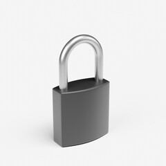 Black locked lock on an isolated white background. 3D render illustration.