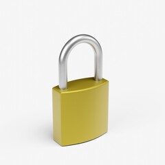 Naklejka premium Golden locked lock on an isolated white background. 3D render illustration.