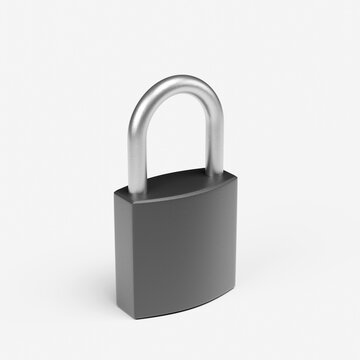 Black locked lock on an isolated white background. 3D render illustration.