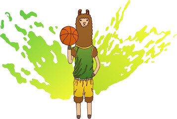 Illustration of a lama twirling a basketball on his finger. Animal, rotation, cool, spots, eps ready to use. For your design © Vladimir