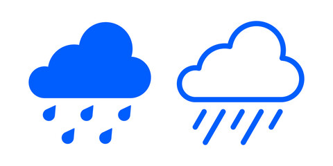 フラットデザインの雲と雨のアイコンセット、青色のベクターイラスト素材