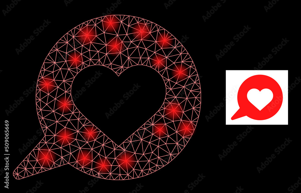 Poster glowing mesh love message glare icon with light spots. illuminated vector model based on love messag