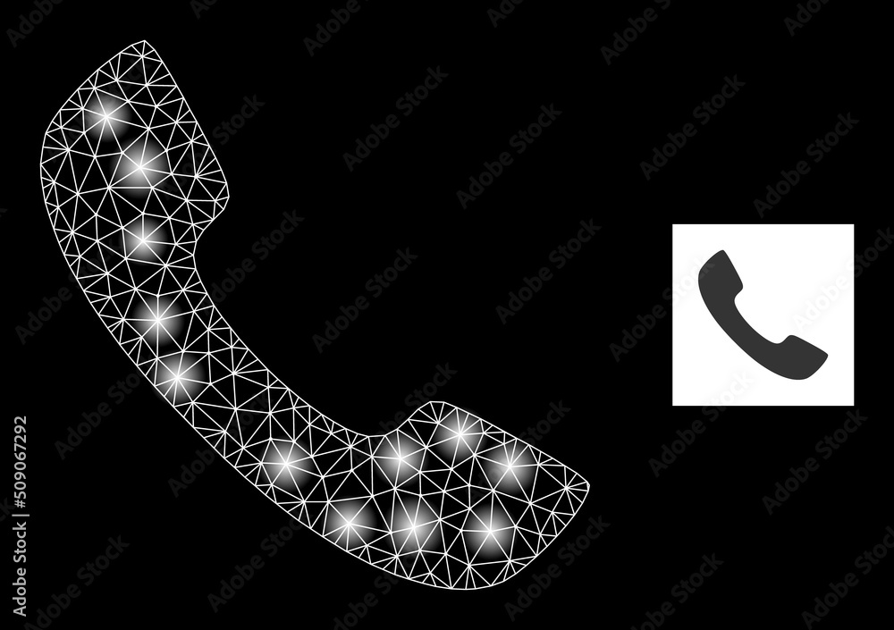 Poster bright net phone receiver constellation icon with light spots. illuminated vector constellation base