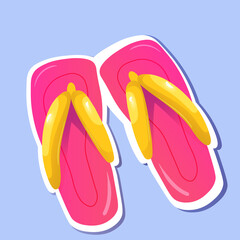Flip flops stiker in pink color. Summertime beach accessory.