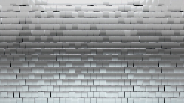 Polished, 3D Wall background with tiles. Square, tile Wallpaper with Silver, Luxurious blocks. 3D Render