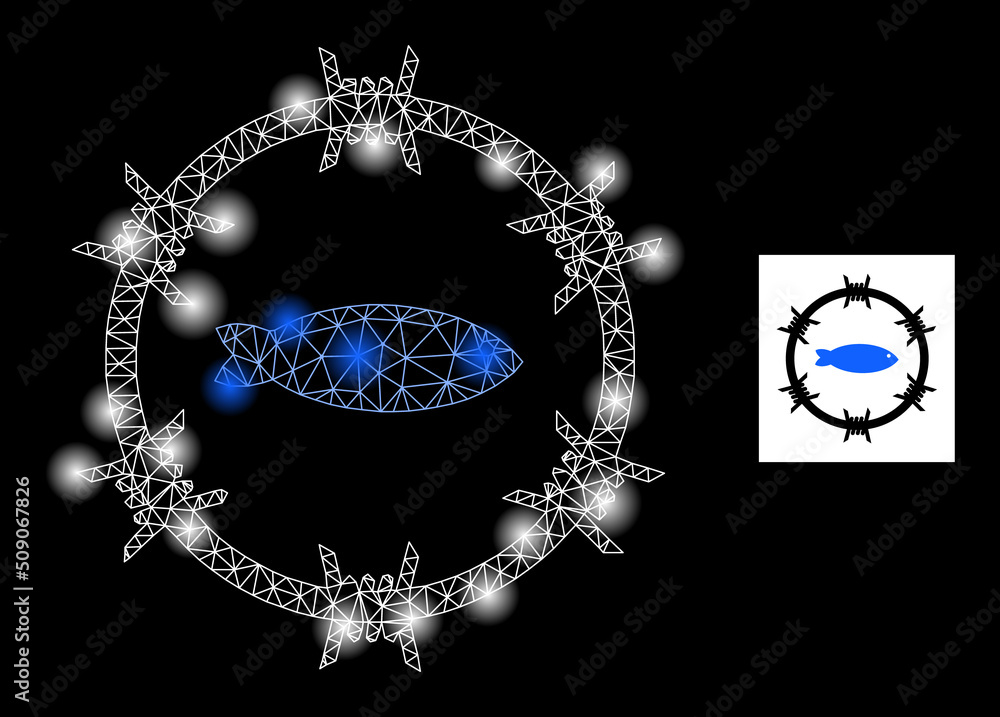 Poster bright mesh fish arrest glare icon with lightspots. illuminated vector constellation based on fish a