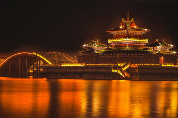 Temple Night Reflection Jinming Lake Kaifeng Henan China