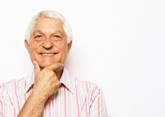Elderly Man Smiling Face Expression Concept. Over white background.