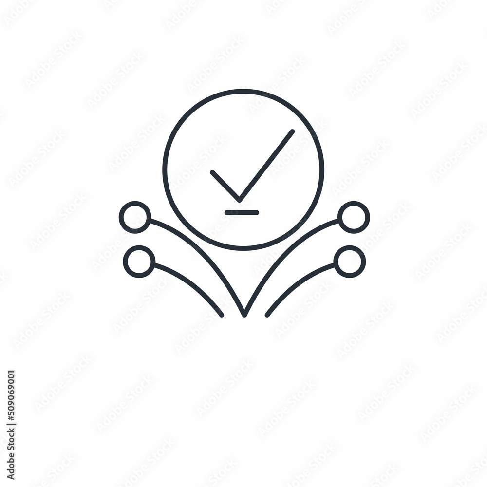Poster check mark and salute. successfully completed task. vector linear icon isolated on white background.