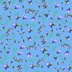 Watercolor digital papers seamless  bouquets of iris flowers ,
 the petals are blue viol flower, iris,
  shades with green stems.Tissue paper,wrapping paper,
Suitable for the design of greeting cards,