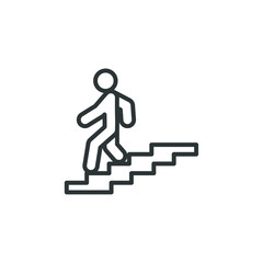Vector sign of the Man on stairs going down symbol is isolated on a white background. Man on stairs going down icon color editable.
