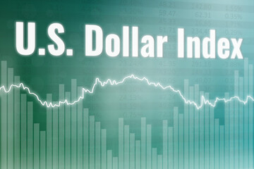 Financial term U.S. Dollar Index on green background. Uptrend and downtrend. Soft focus. Global economy concept