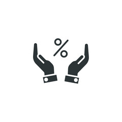 Vector sign of the Percentage on hand symbol is isolated on a white background. Percentage on hand icon color editable.