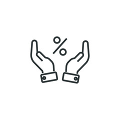 Vector sign of the Percentage on hand symbol is isolated on a white background. Percentage on hand icon color editable.