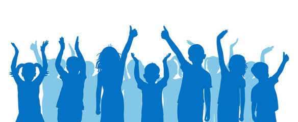 Group of children applauding and thumb up like sign. Silhouettes of happy kids. Vector illustration