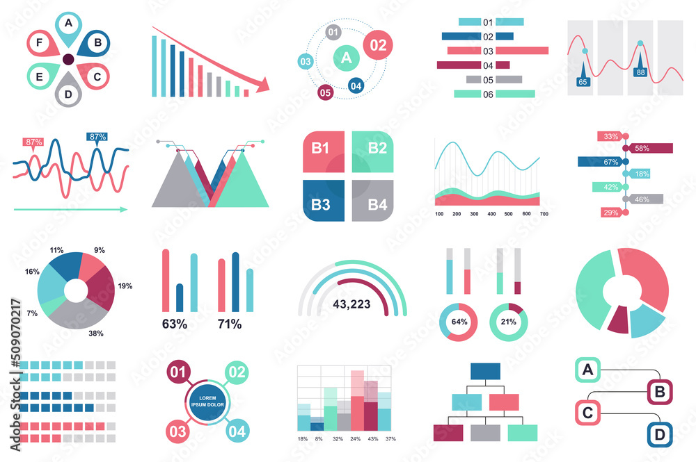 Leinwandbilder set of infographic elements data visualization vector design template with different chart, diagram,