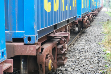 Howrah, West Bengal , India - 19th August 2018 : A railway wagon is passing through railway tracks....