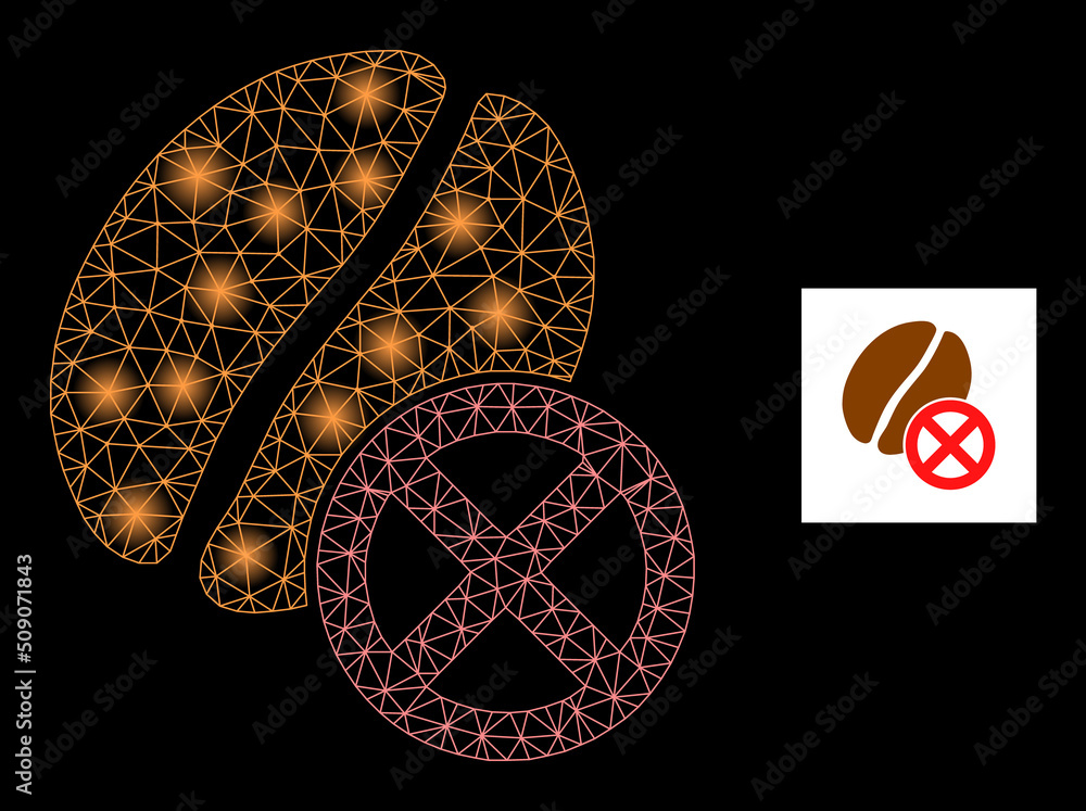 Poster flare mesh reject coffee bean constellation icon with light spots. illuminated vector constellation 