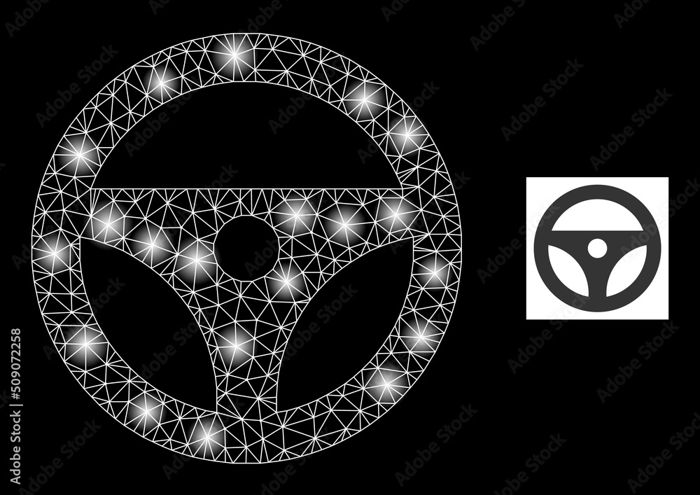 Poster flare network steering wheel glare icon with lightspots. illuminated vector constellation based on s