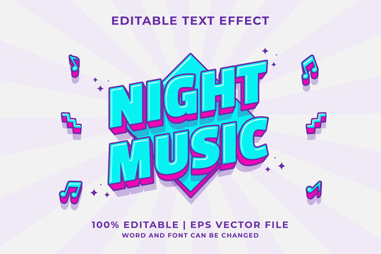 3d Night Music Cartoon Editable Text Effect Premium Vector