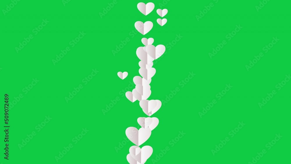 Aufkleber abstract animation 3d white paper hearts floating on green screen background.4k 3d seamless loop hea
