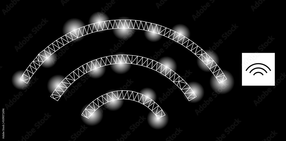 Poster flare mesh sound waves constellation icon with light spots. illuminated vector constellation is crea