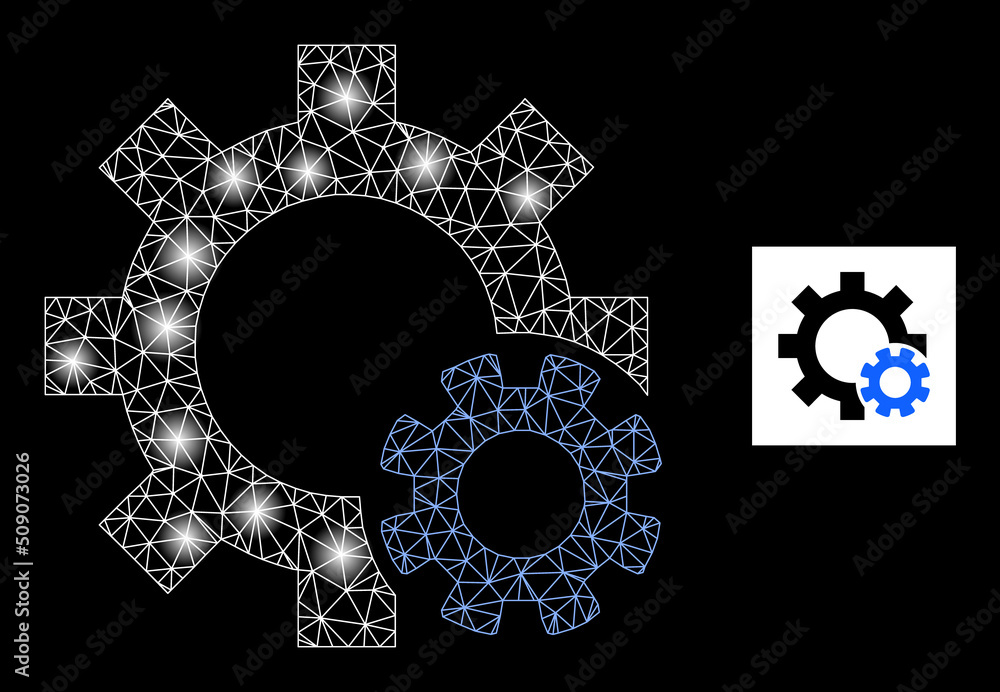 Poster glowing mesh gear settings constellation icon with light spots. illuminated vector model based on ge