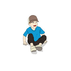 人物イラストキッズ 「座っている子供・男の子」