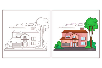 Fototapeta premium Hand drawn cute homes coloring page