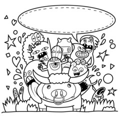 hand drawn doodle Funny monsters Doodle  and Memo board space for text.