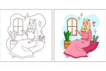 Hand drawn cute Princes for coloring page 3