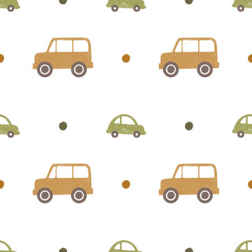 Children's pattern with cars. Hand-drawn illustration. Ideal for fabric, packaging, wallpaper.