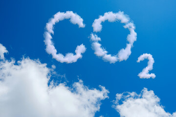 Blue sky with word CO2 . Global warming concept. Natural disasters and cataclysms