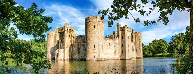 Panoramic view of moated castle Bodiam near Robertsbridge in East Sussex, England.   - 509076255
