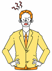 苛々と怒るスーツ姿の壮年の男性のイラスト