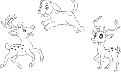 set of cartoon dogs and deer illustration vector