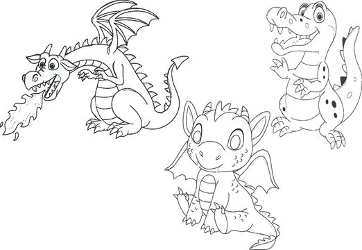 Cartoon drawing cute dragon animals illustration vector
