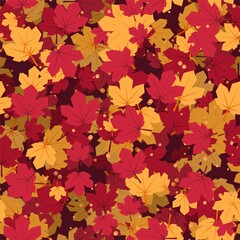 Vector seamless pattern.  Vector maple yellow an orange flat leaves isolated on white background. Autumn decor. Floral elements in flat style for autumn design.