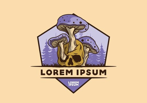 Mushroom growing on human skull illustration