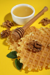 Concept of tasty food with wafers, close up