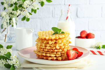 Concept of tasty food with wafers, close up